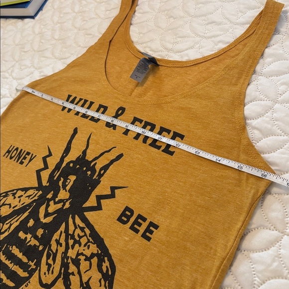 Next Level Apparel Mustard Graphic Tank “Wild & Free Honey Bee” Dovetail Hemline - Picture 7 of 8